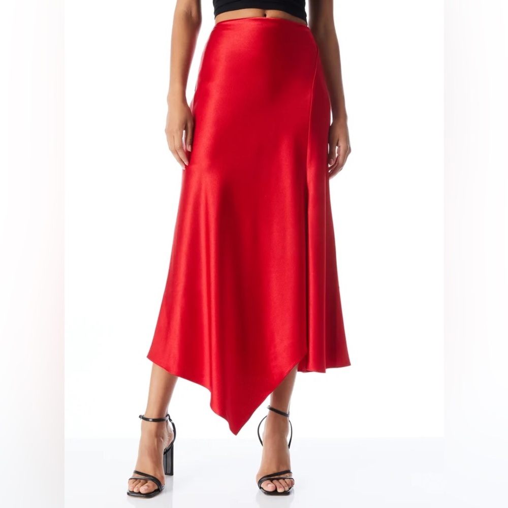 Alice + Olivia Harmony Drapey Asymmetrical Midi Skirt with Slit